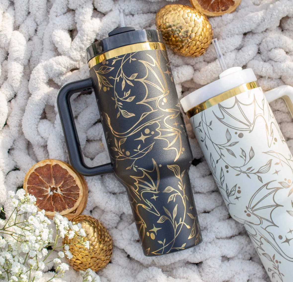Engraved Gold Dragon Tumbler Black