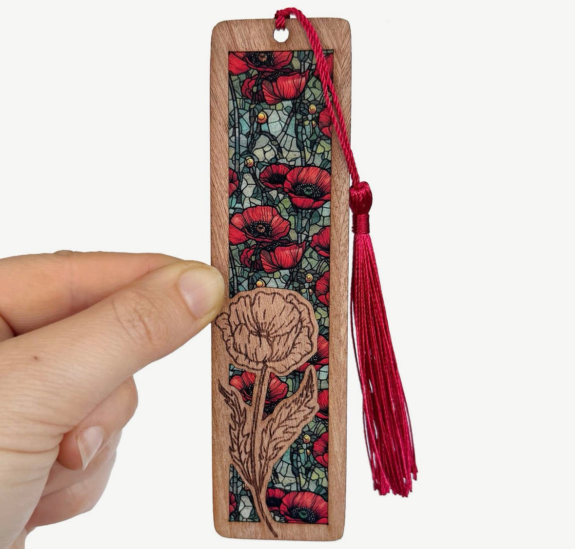 Poppy Flower Wood Bookmark